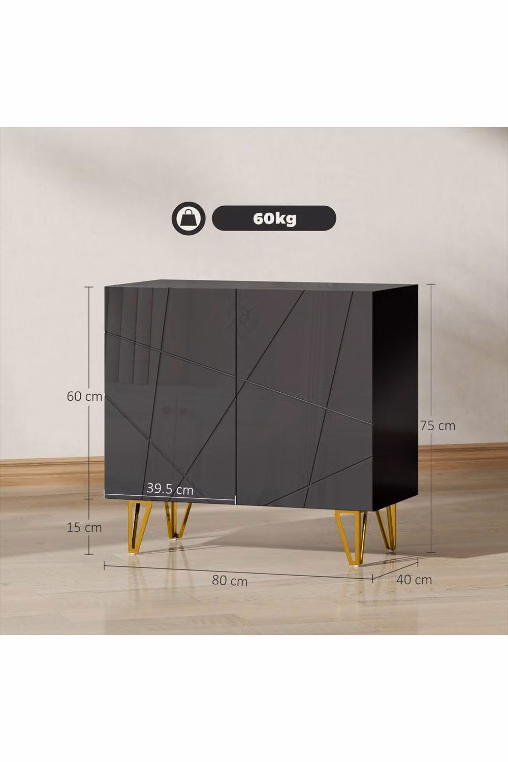 ERGOVEXA Modern Luxe High Gloss Sideboard in Black and Gold – 2