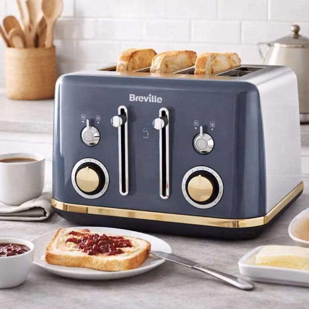 Breville Mostra VTT931 4-Slice Stainless Steel Toaster in Grey and Gold – 4