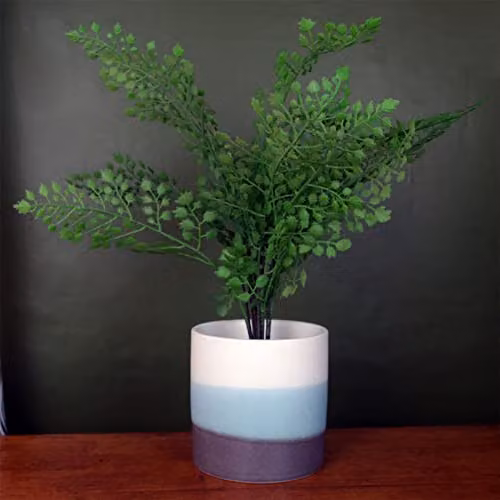 Leaf Ceramic Striped Indoor Cachepot Planter in Blue and Grey – 2
