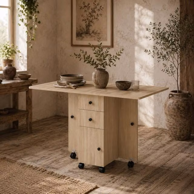 Wyld Haus Tofaba Drop Leaf Dining Table in Natural Wood Effect, W/D/H: 120 x 60 x 76.5 cm – 1