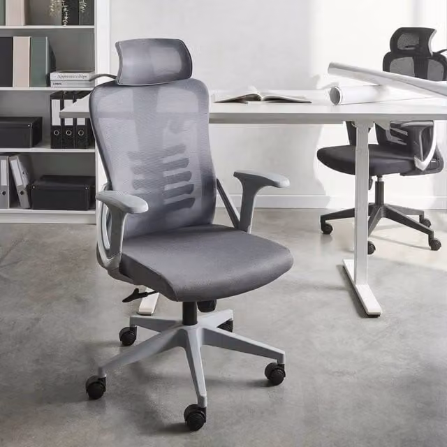 Wyld and Coco Grey Fabric Ergonomic Office Chair with Adjustable Headrest and Swivel Function – 1
