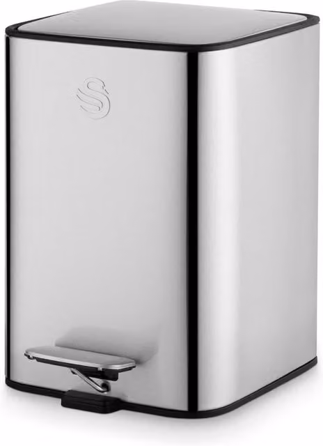 Swan 5L Stainless Steel Pedal Bin in Silver with Removable Inner Bucket and Fingerprint-Proof Finish