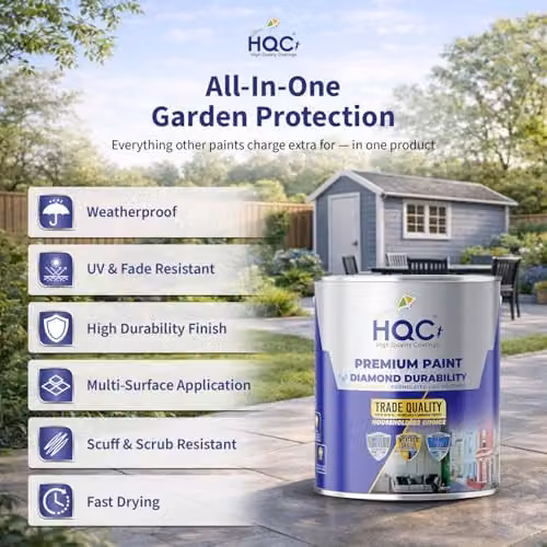 HQC Paints Quick-Drying Weatherproof Wood Paint for Sheds and Fences, White, 1 l – 3