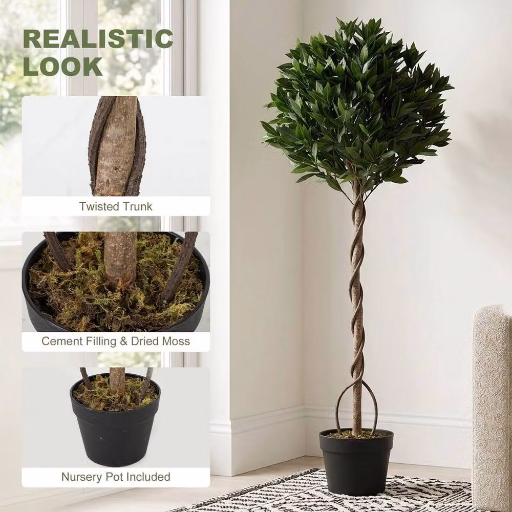 VOGREX Green Twisted Trunk Artificial Topiary Ball Tree – 4