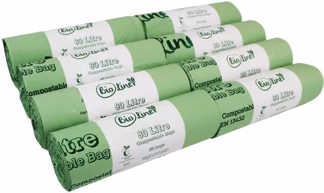 BioLiner Compostable Bags for Swing Bins and Dustbins, Green, 80 Litre