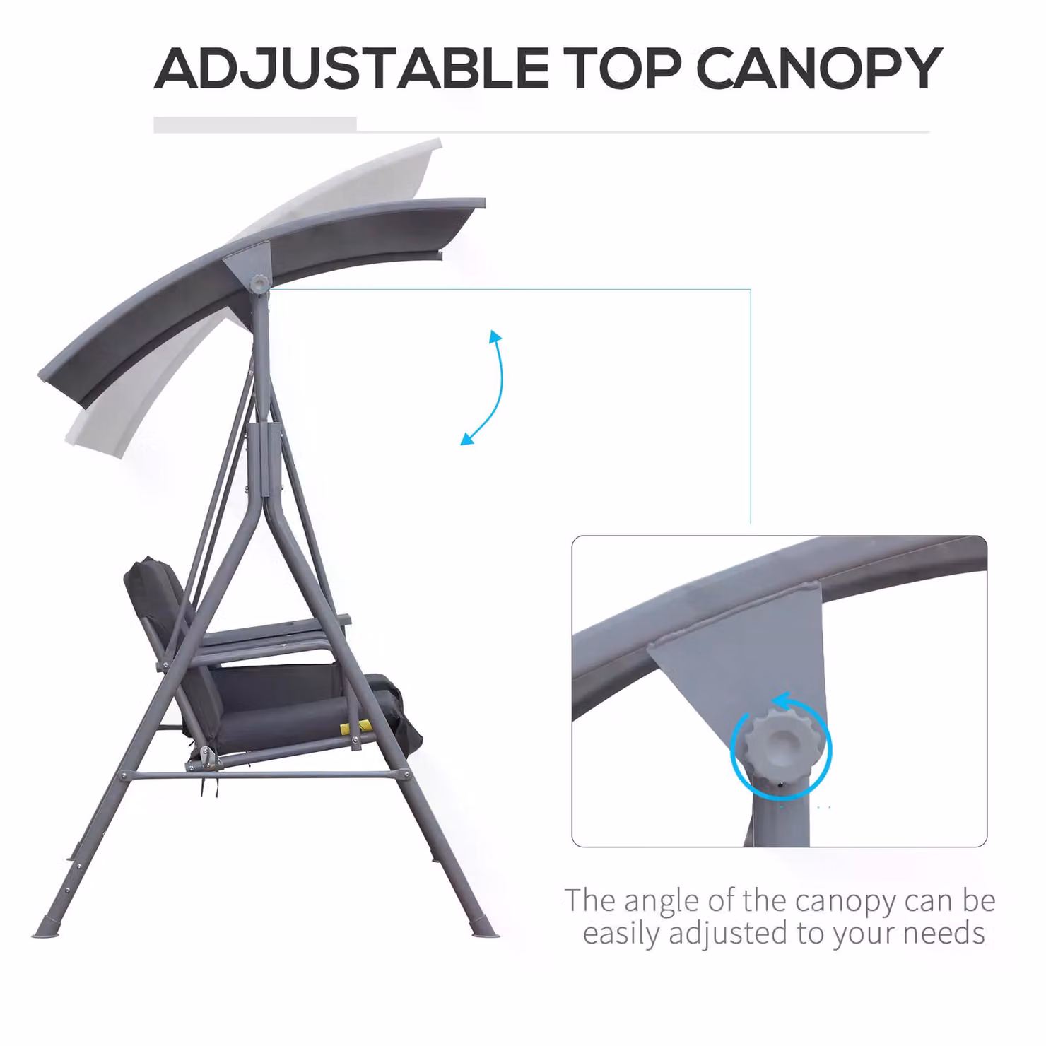 Outsunny Grey 2-Seater Steel Frame Swing Chair with Table and UV-Resistant Sun Canopy – 3