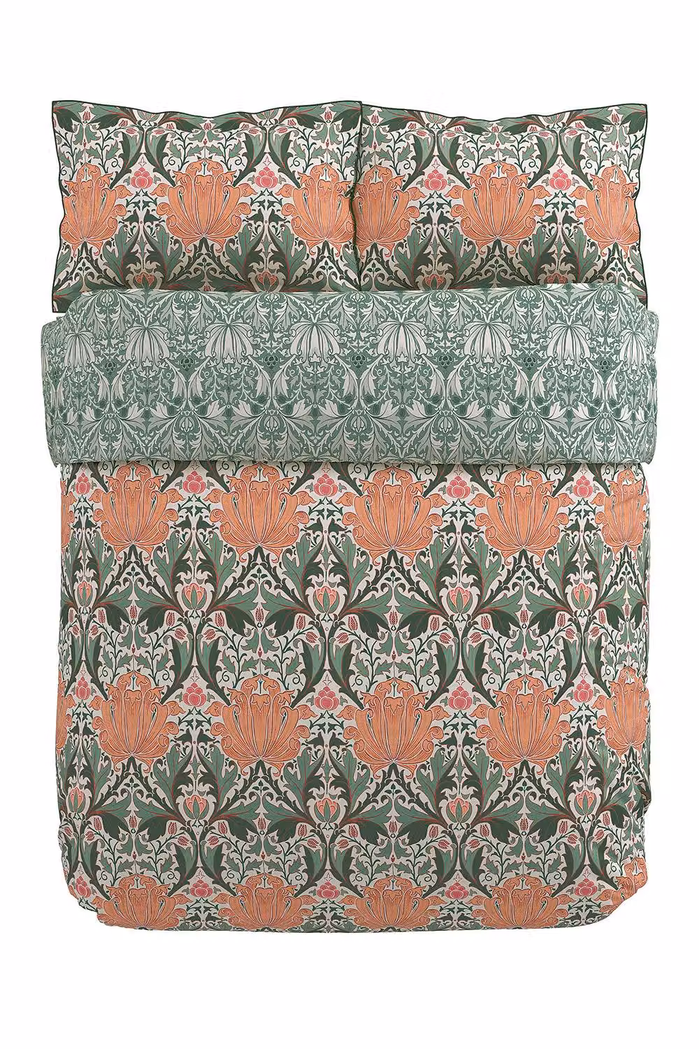 Morris & Co Helena Floral Cotton Percale Duvet Cover and Pillowcase Set in Petrol, Peach and Multicolour, W/H: 90 x 200 cm – 2