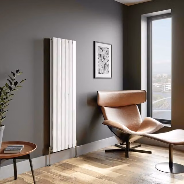 Temprazo Vertical Double Flat Panel Designer Radiator in White, H 180 x W 30 x D 6.6 cm