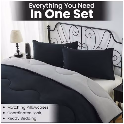 Gaveno Cavailia Coverless Microfibre Single Duvet and Pillowcase Set, 10.5 Tog, Black and Grey, W: 137 cm, L: 200 cm – 9