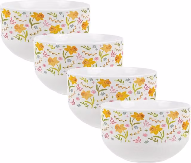 Purely Home Abstract Daffodils Floral Ceramic Cereal Bowl in Yellow