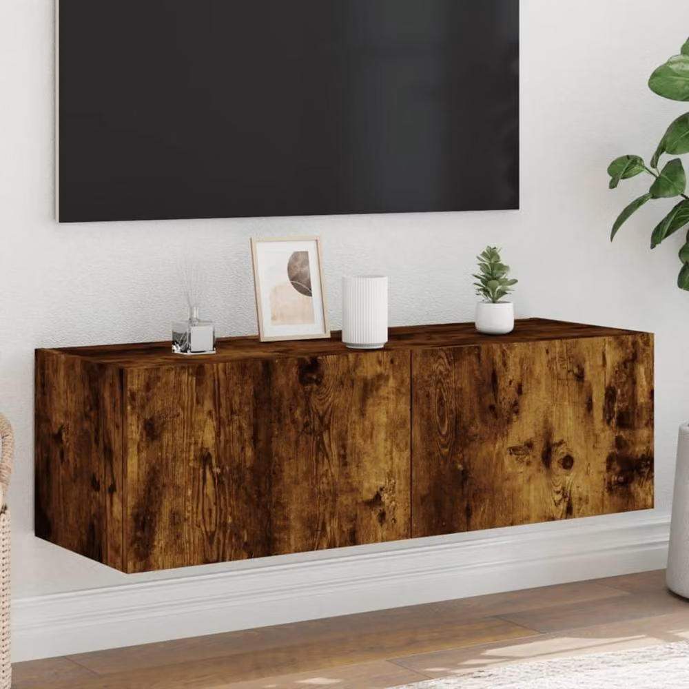 Berkfield Home TV Wall Cabinet with LED Lights in Smoked Oak Brown, W: 100 cm, D: 35 cm, H: 31 cm – 2