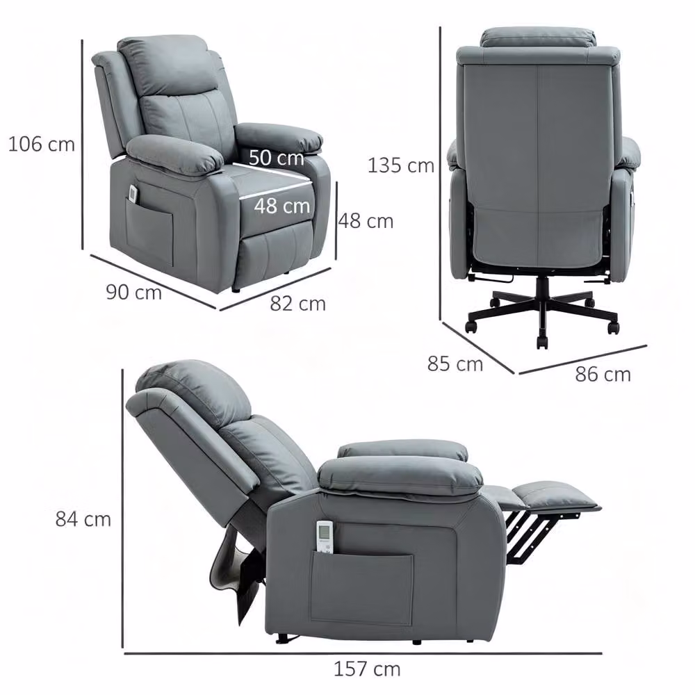 STILVORA Grey Synthetic Leather Recliner Armchair with Power Lift Assist – 2
