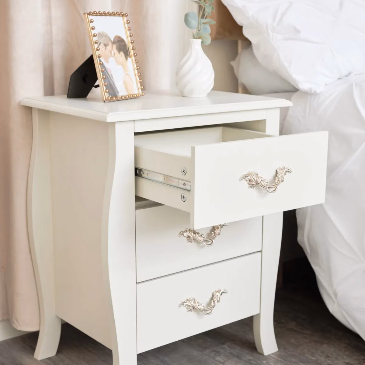 Melody Maison Elizabeth Ivory Range 3 Drawer Bedside Table in Beige, Gold and White – 2
