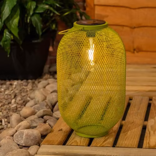 ValueLights Solar Powered Metal Mesh Lantern Light in Green – 3
