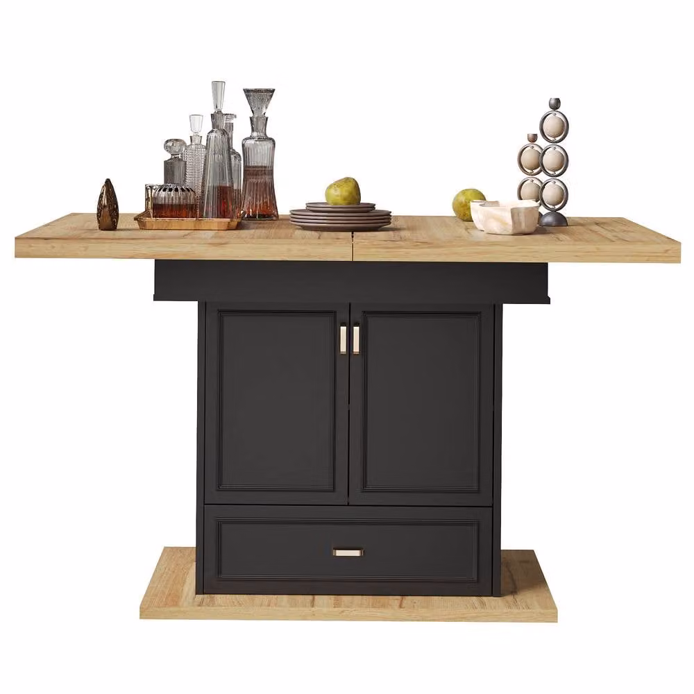 ModernLuxe Extendable Rectangular Dining Table in Black with Drawer and Doors for 6 Seats – 4