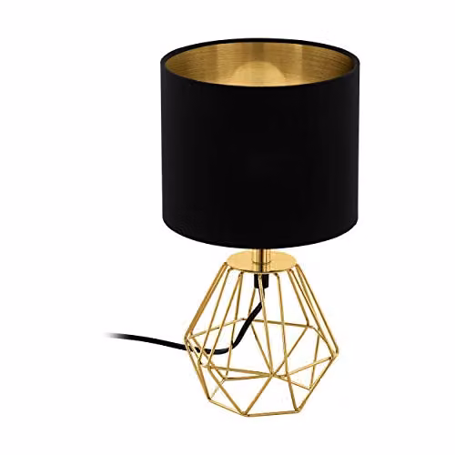 Loops Table Lamp with Brass Metal Base and Black Gold Fabric Shade, E14 60W, H 47 x W 16.5 x D 16.5 cm – 1