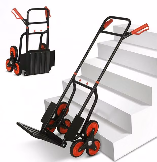 Durhand Steel 6-Wheel Climbing Handling Trolley and Hand Truck in Black, 150kg Load Capacity