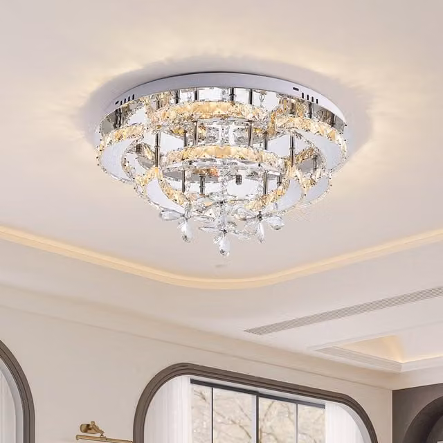 Living Star 32W LED Crystal Ceiling Light with Wireless Remote Control in Chrome