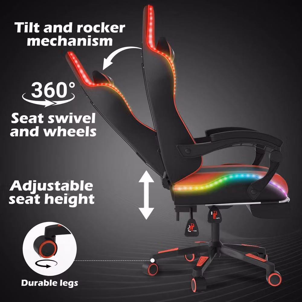 Alivio Red Synthetic Leather Gaming Chair with Wireless App Control, Height Adjustment and 360 Degree Swivel – 2