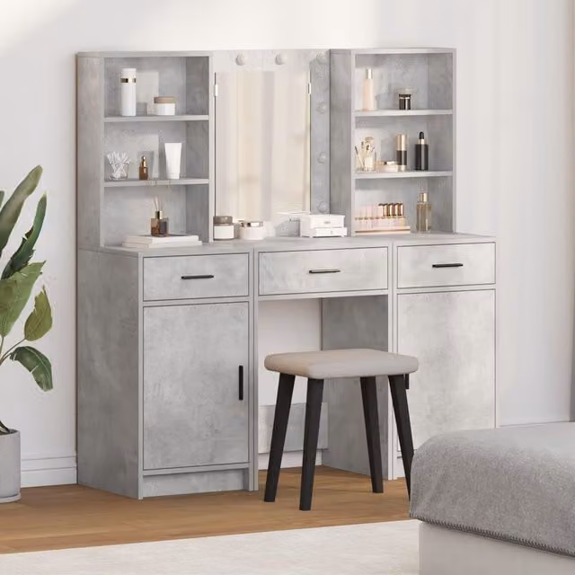 Berkfield Home 3 Piece Hollywood LED Dressing Table Set in Concrete Grey