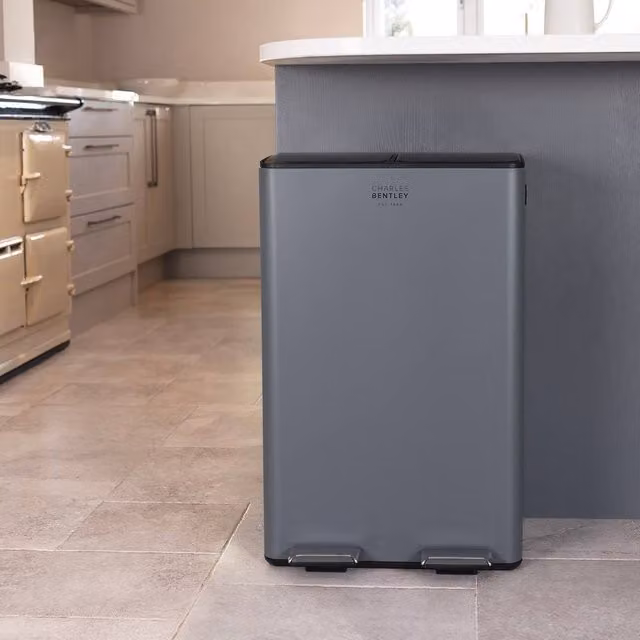 Charles Bentley Double Compartment Pedal Bin in Dark Grey with Removable Inner Buckets