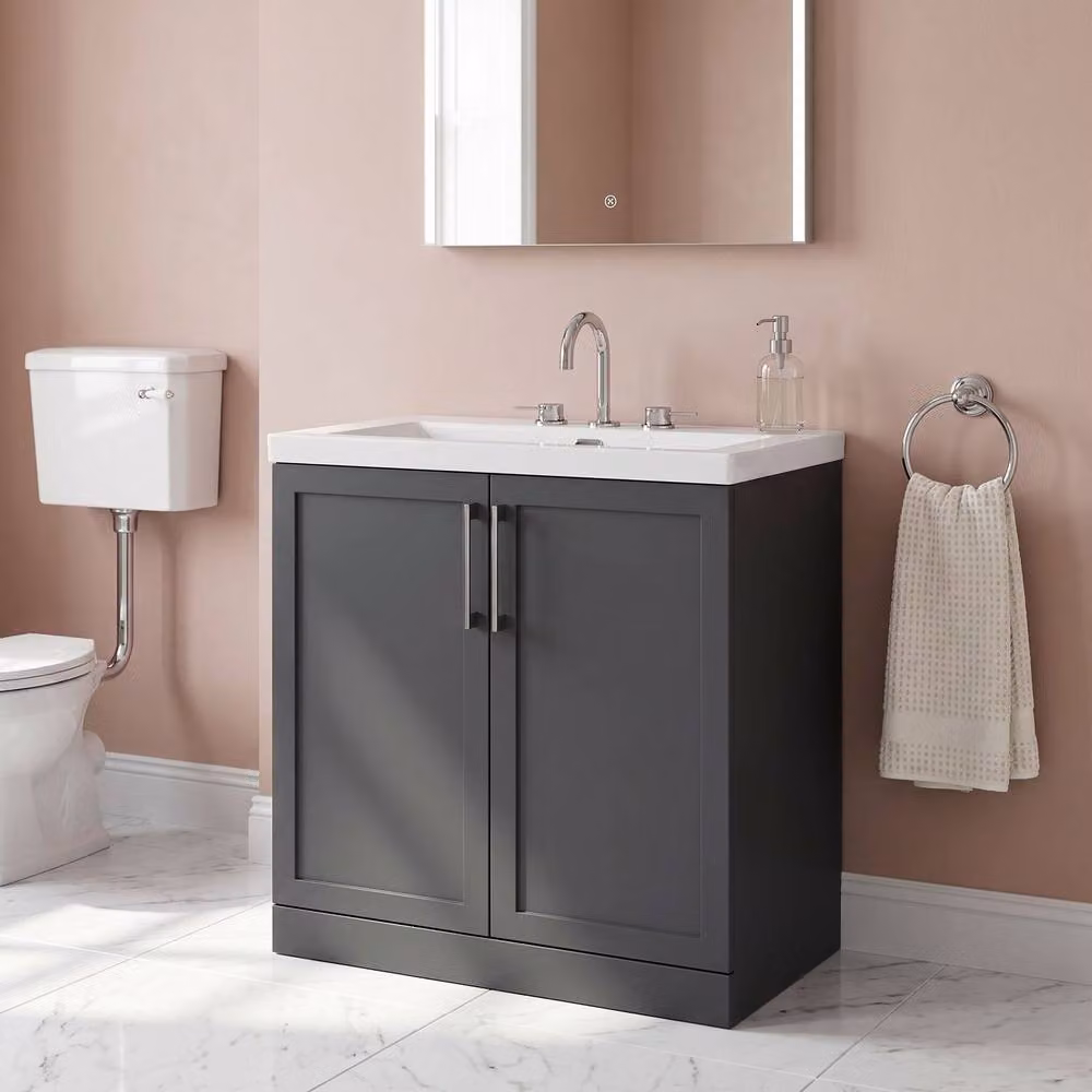 Balterley Stonnall 2 Door Vanity Unit and 3TH Fireclay Basin, Dark Grey, W: 80 cm – 2