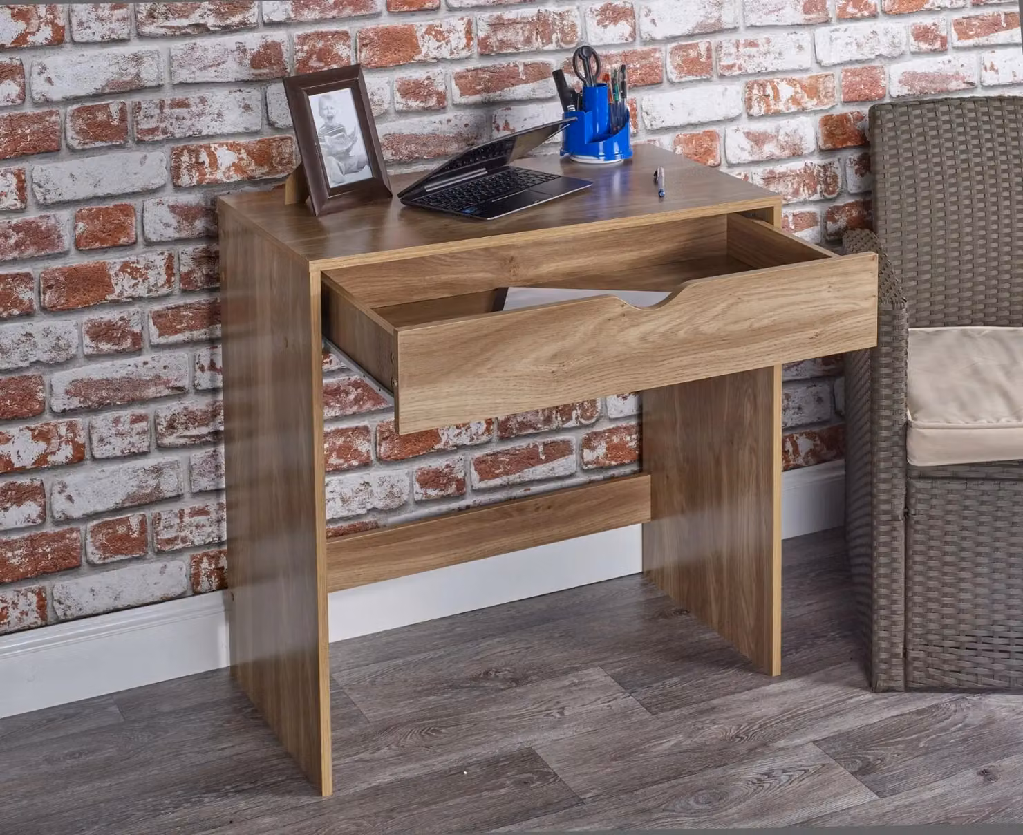EONLION Modern Oak Wooden Dressing Table and Computer Desk with Drawer in Light Oak – 3