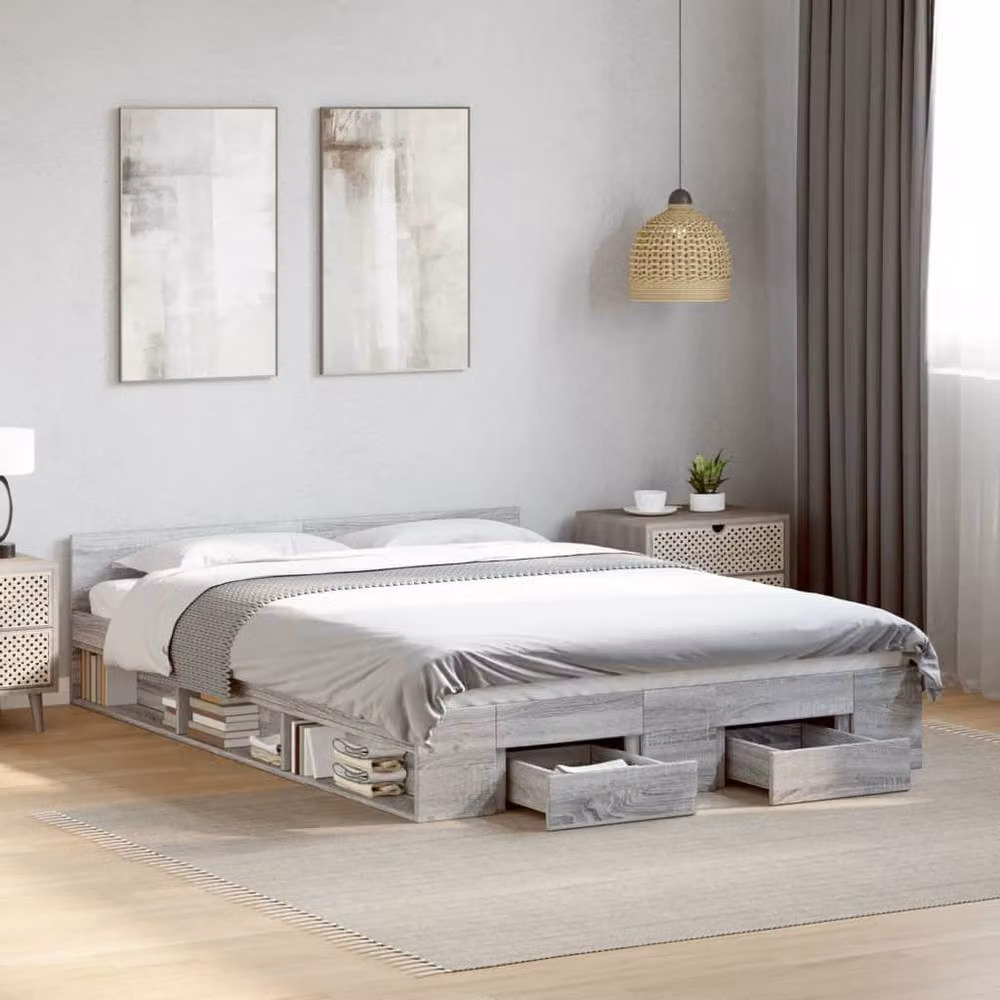 Berkfield Home Small Double Bed Frame with Drawers in Grey Sonoma, W/D/H: 120 x 200 cm – 2