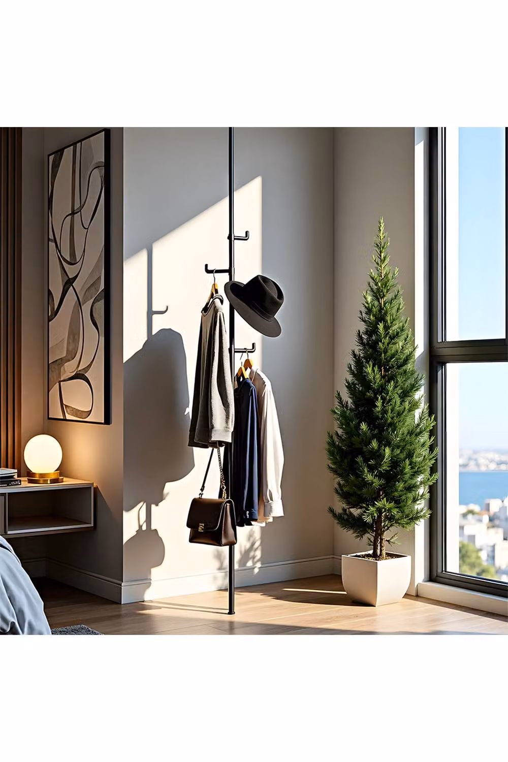 Living and Home No-Drill Adjustable Floor-to-Ceiling Coat Stand in Matt Black – 4