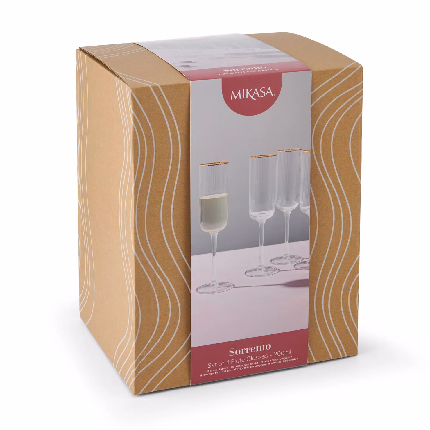 Mikasa Sorrento Ridged Lead-Free Crystal Champagne Flute Glasses, Set of 4, 200ml, Transparent Gold – 6