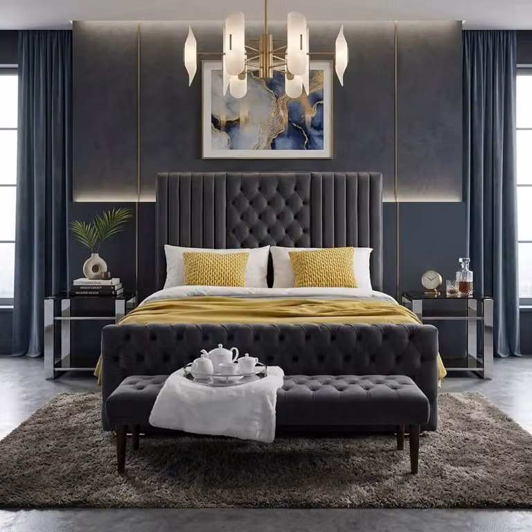 Beds NK Ltd Monarch Upholstered Fabric Bed Frame in Grey