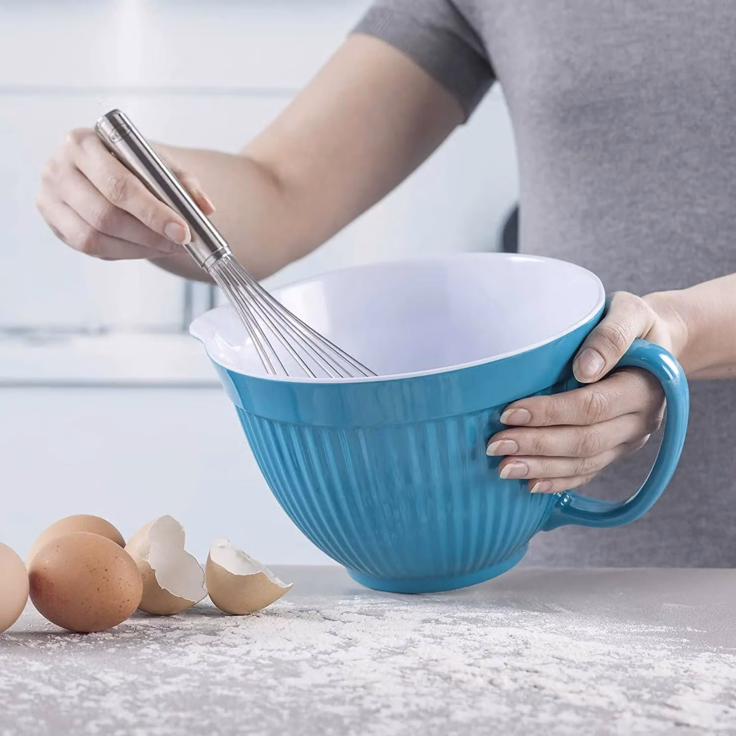 Zeal Melamine Mixing Bowl and Batter Jug with Pouring Spout and Non-Slip Base, Aqua – 2