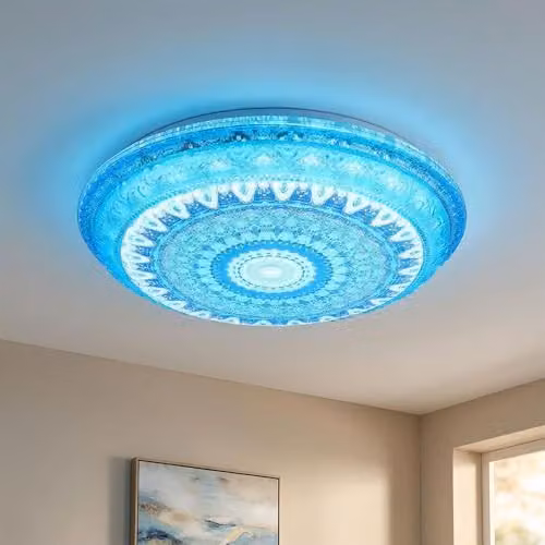 Globo Lighting CCT LED Ceiling Light in Blue and White, 18W, 600LM, D x H: 39 x 8.5 cm – 2