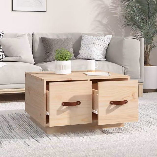 Berkfield Home Beautiful Coffee Table in Light Tan Solid Pine Wood, W: 60 cm, D: 53 cm, H: 35 cm