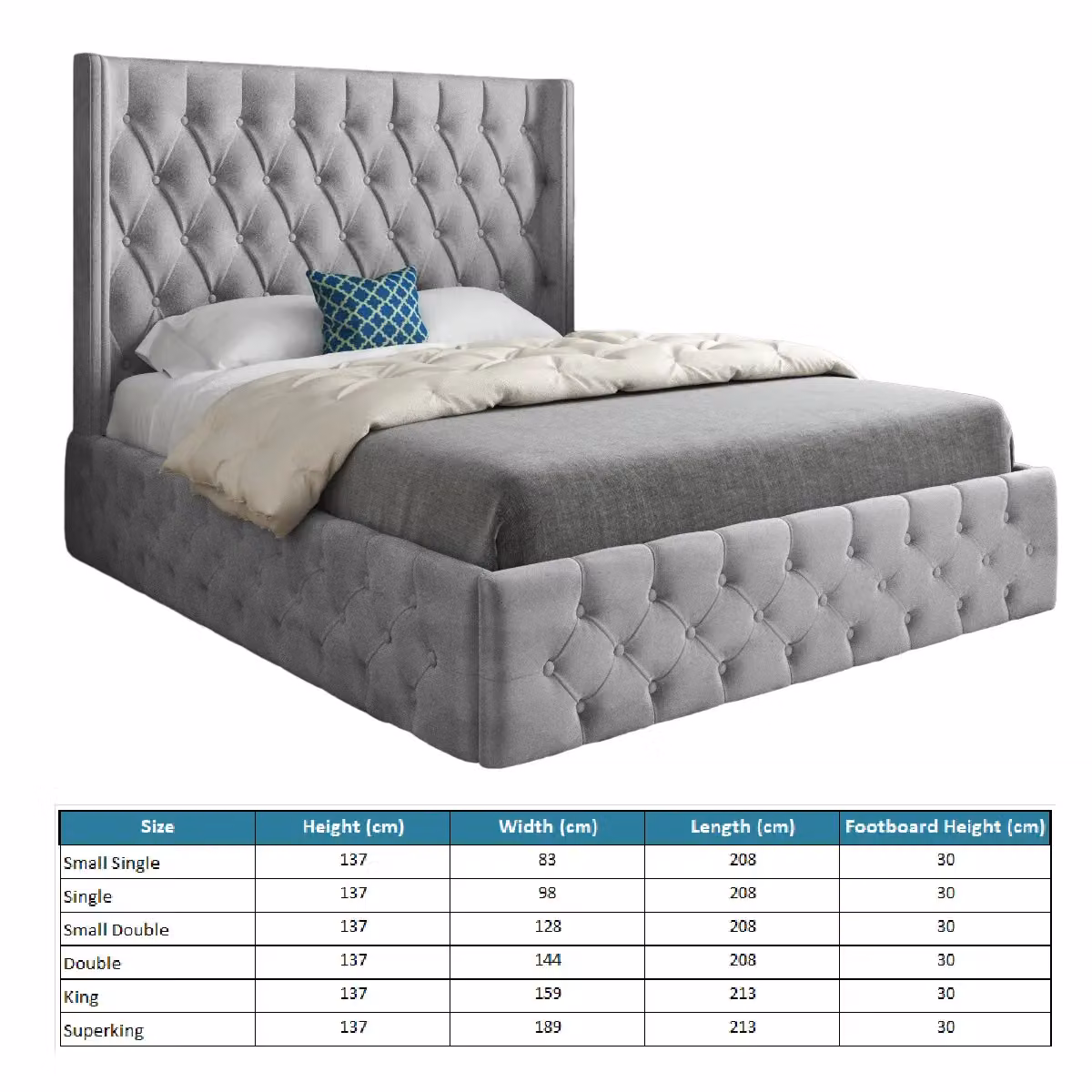 Casani Turin Upholstered Soft Velvet Bed Frame in Grey, W/D/H: 200 x 189 x 137 cm – 4