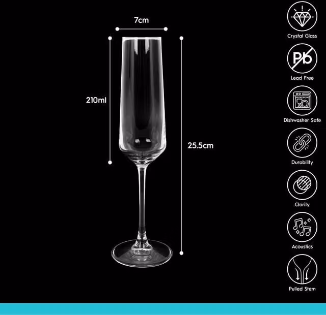 Argon Tableware Lead-Free Crystal Champagne Flutes, 210ml, Pack of 24, Transparent White