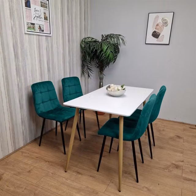 Kosy Koala Modern Rectangular Dining Table and Upholstered Chair Set in Oak with White, Grey or Green Options