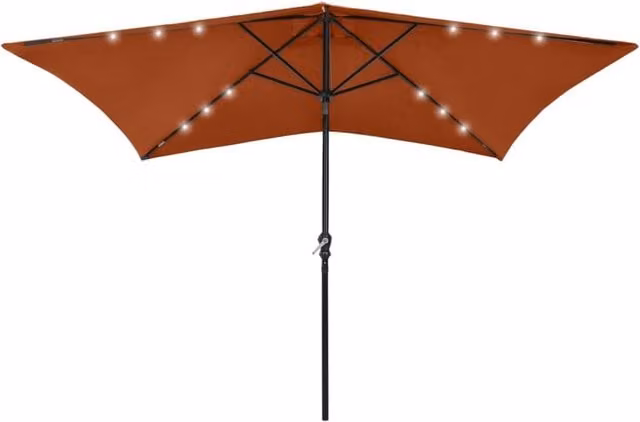 Berkfield Home Parasol with LEDs and Steel Pole, Brown, W: 3 m, D: 2 m, H: 2 m