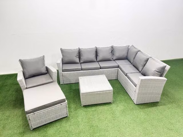 Fimous 8 Seater Rattan Garden Furniture Set in Light Grey
