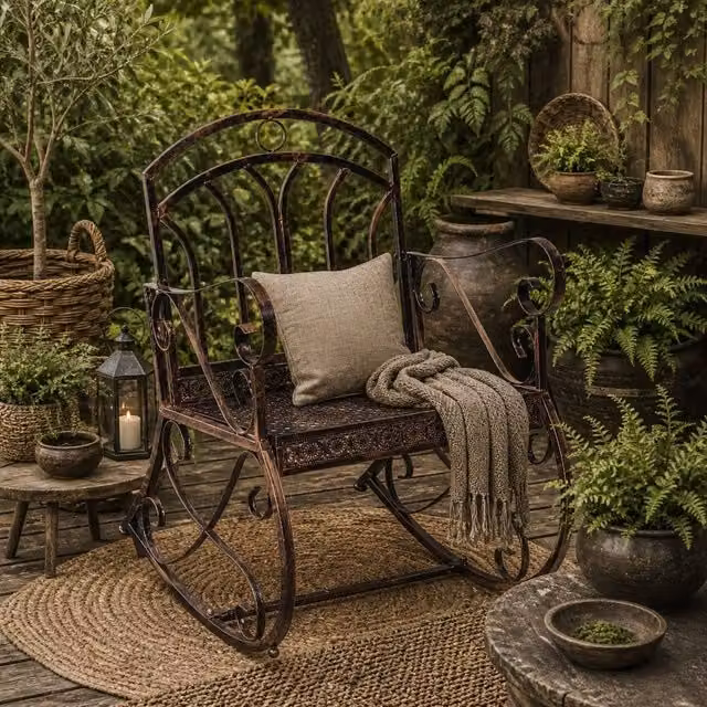 Wyld Haus Pabasa Vintage Metal Outdoor Rocking Armchair in Red