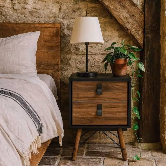 Wyld Haus Juno 2 Drawer Bedside Cabinet in Black and Walnut