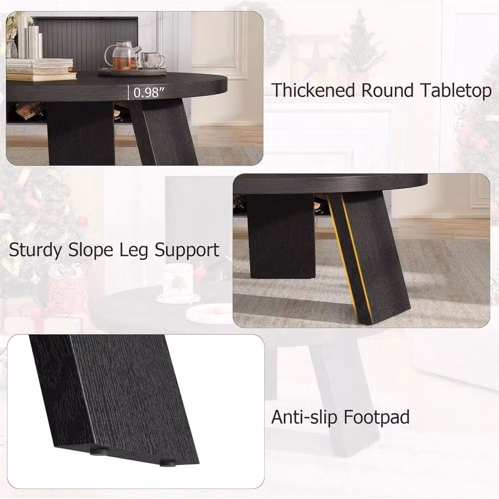 KORVIXA Round Black Coffee Table with Matt Finish, Diameter: 100 cm, Height: 40 cm – 5