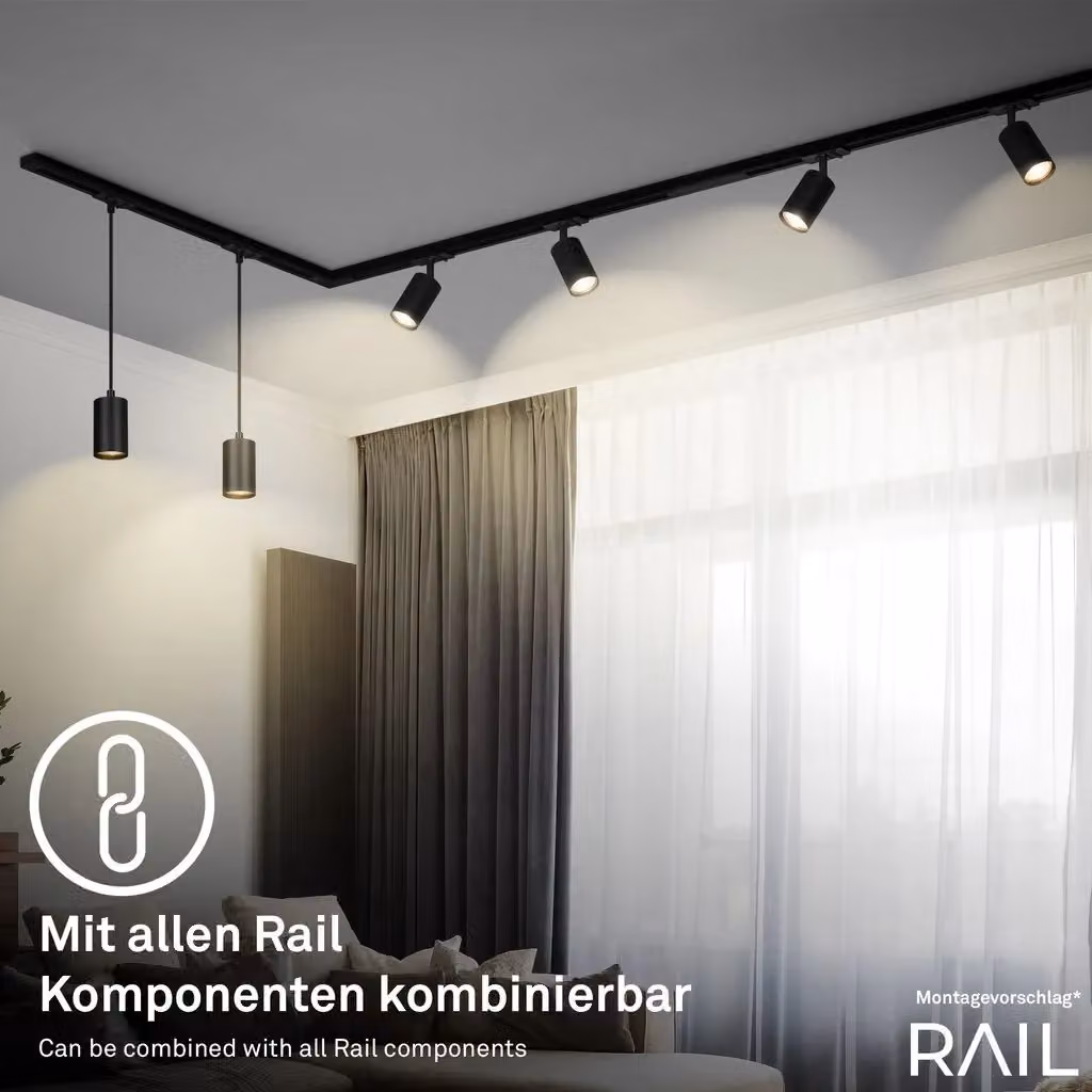 Briloner Black LED Rail System Starter Set with 4xGU10 Sockets (Max 9W) – 5