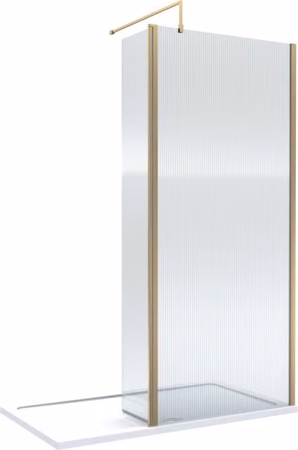 Balterley 8mm Fluted Walk-In Wetroom Screen with Return in Gold and Transparent Glass, W/D/H: 1400 x 900 x 30 mm