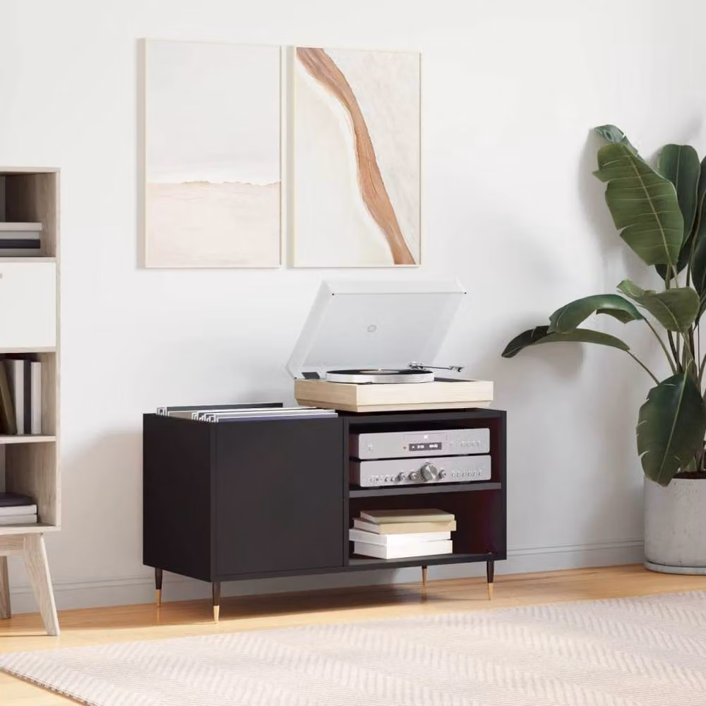Berkfield Home Record Cabinet in Black, W/D/H: 85 x 38 x 48 cm – 2