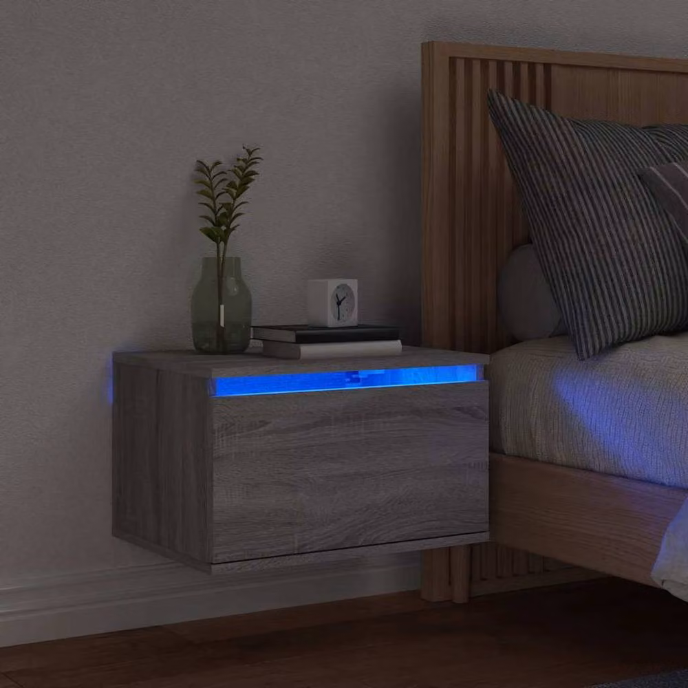 Berkfield Home Wall-mounted Bedside Cabinet with Integrated LED Lights, Grey Sonoma, W/D/H: 50 x 30 x 36 cm – 2