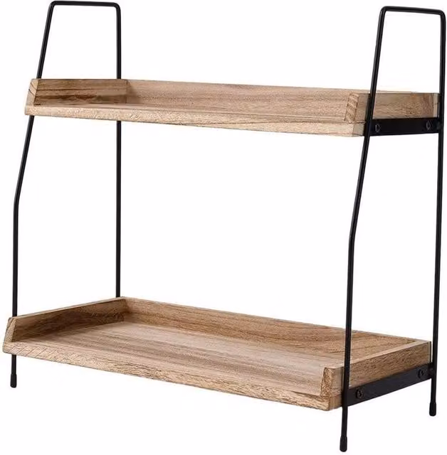 KORVIXA 2 Tier Vintage Wooden and Metal Organizer Shelf, Beige, W/D/H: 100 x 100 x 38 cm