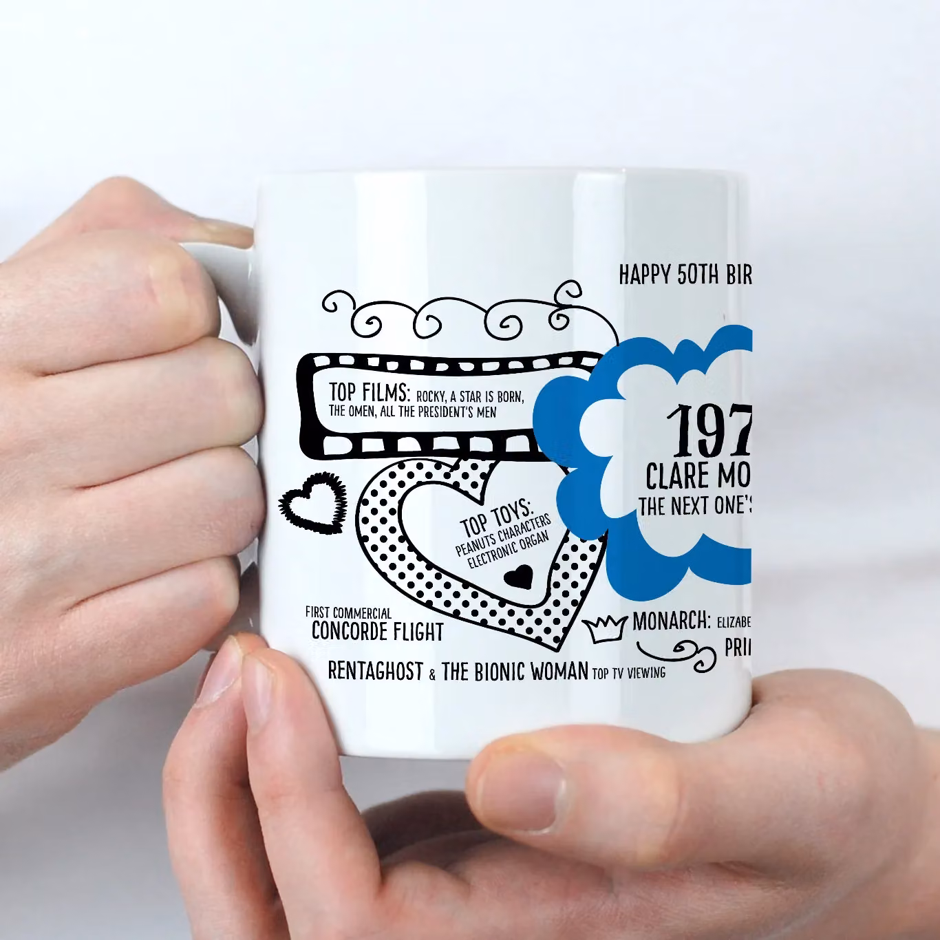 Afewhometruths Personalised 50th Birthday Mug, 1976 Nostalgia Gift in Blue and White – 3