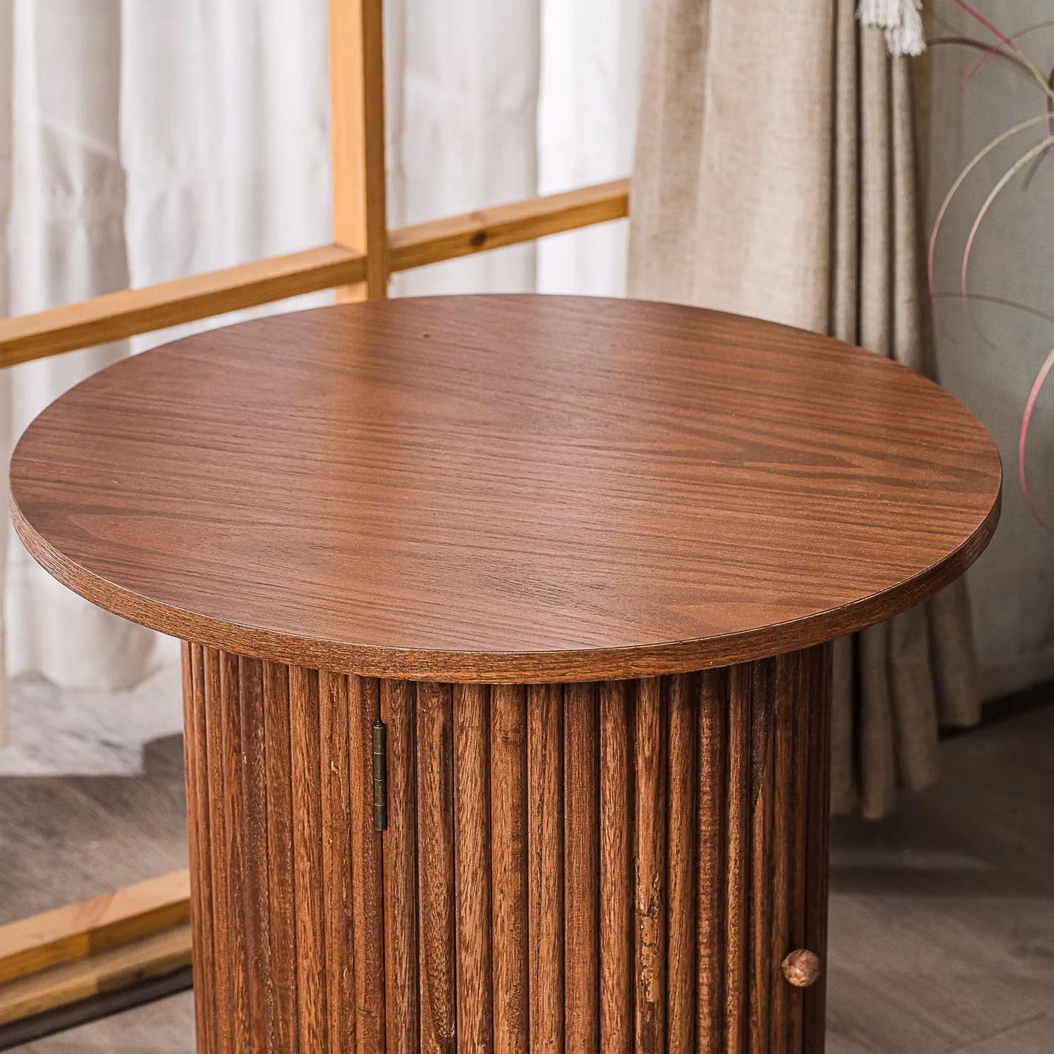 Nordlys Modern Round Wooden Side Table with Storage Tray in Brown – 5