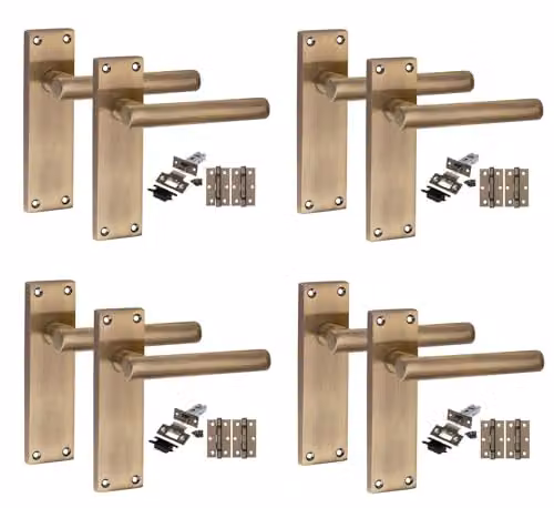Golden Grace Victorian T-Bar Door Handle Sets in Antique Brass, 4 Pairs